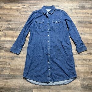 untuckit denim dress Denim Button Up Dress Denim Lea Shirt Dress Solid Blue UNTUCKit